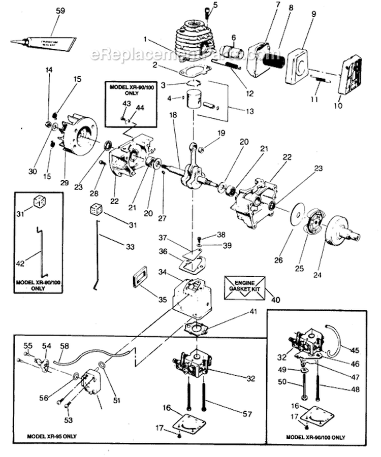 Page C Diagram and Parts List for XR-100  Weed Eater Trimmer